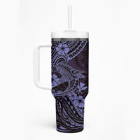 Hawaii Shark Tumbler With Handle Polynesian Pattern Purple Version