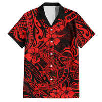 Hawaii Shark Family Matching Off Shoulder Long Sleeve Dress and Hawaiian Shirt Polynesian Pattern Red Version LT01 Dad's Shirt - Short Sleeve Red - Polynesian Pride