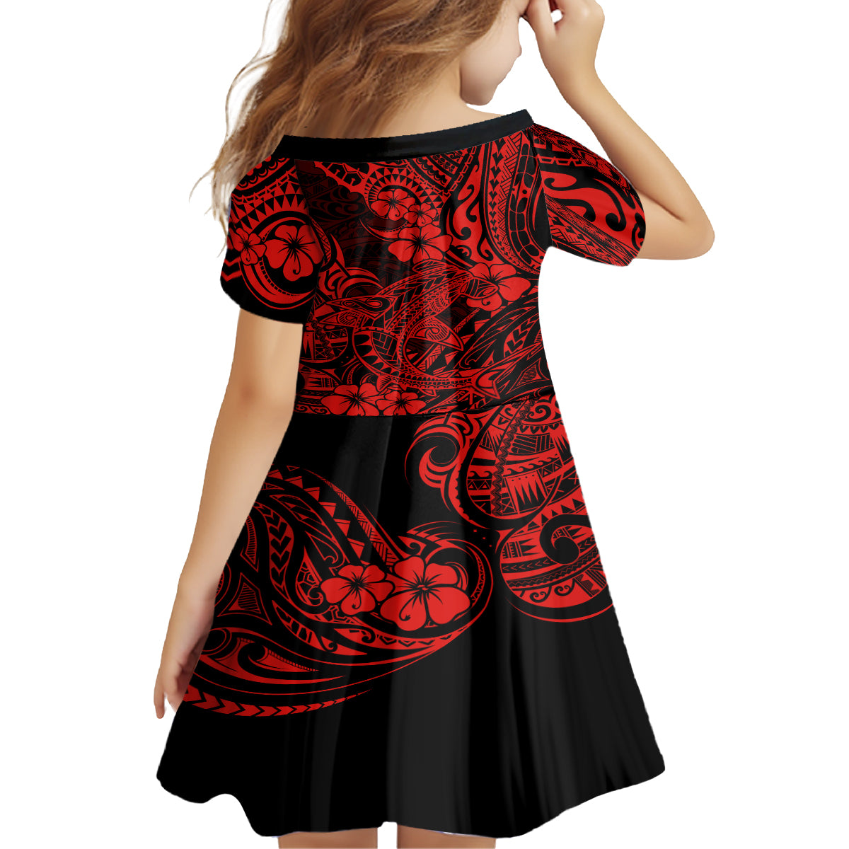 Hawaii Shark Kid Short Sleeve Dress Polynesian Pattern Red Version LT01 - Polynesian Pride
