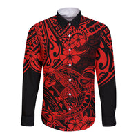 Hawaii Shark Long Sleeve Button Shirt Polynesian Pattern Red Version LT01 Unisex Red - Polynesian Pride