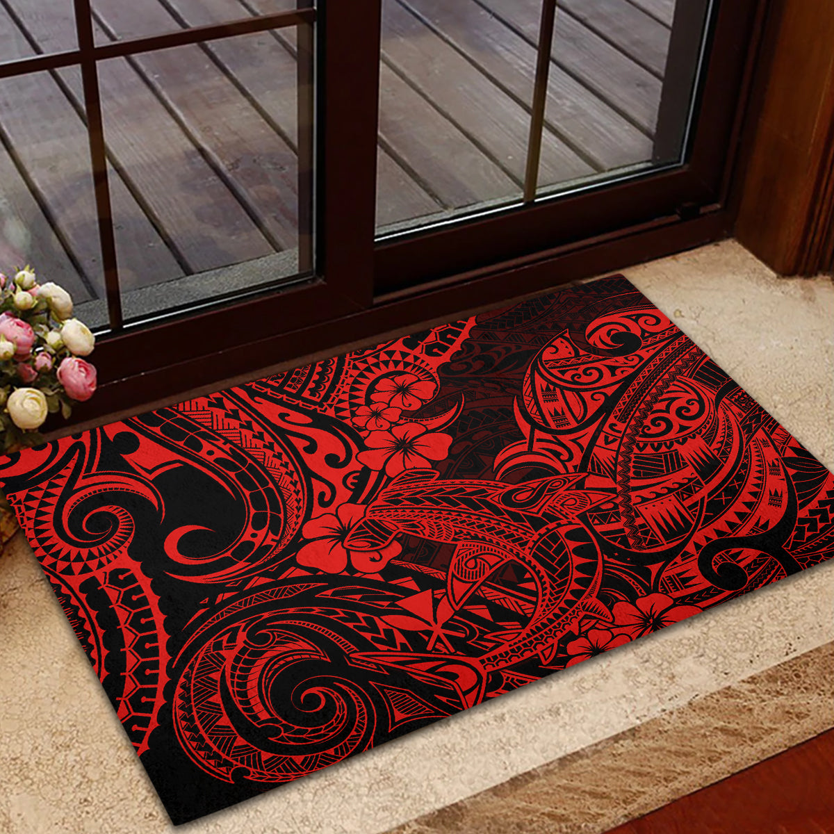 Hawaii Shark Rubber Doormat Polynesian Pattern Red Version LT01 - Polynesian Pride