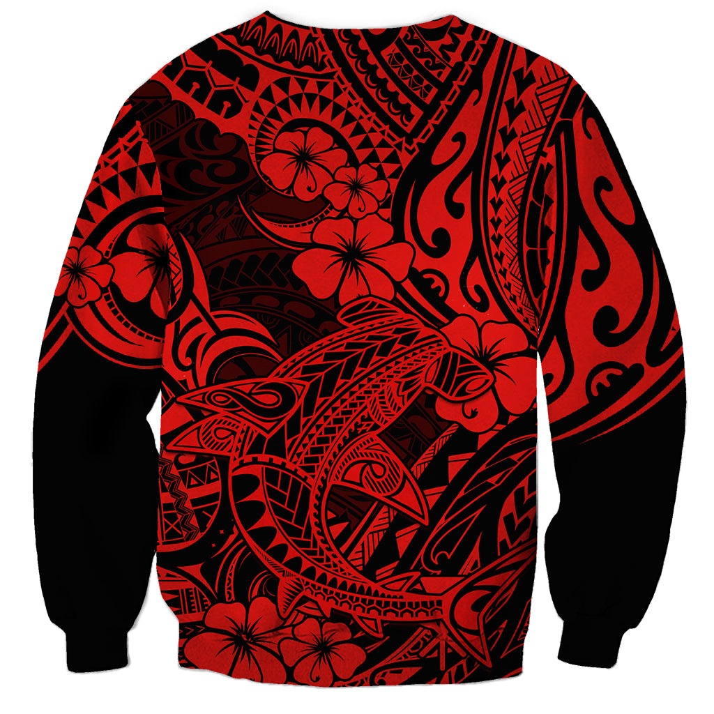 Hawaii Shark Sweatshirt Polynesian Pattern Red Version LT01 - Polynesian Pride