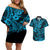 Hawaii Shark Couples Matching Off Shoulder Short Dress and Hawaiian Shirt Polynesian Pattern Sky Blue Version LT01 Blue - Polynesian Pride