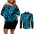 Hawaii Shark Couples Matching Off Shoulder Short Dress and Long Sleeve Button Shirts Polynesian Pattern Sky Blue Version LT01 Blue - Polynesian Pride