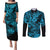 Hawaii Shark Couples Matching Puletasi Dress and Long Sleeve Button Shirts Polynesian Pattern Sky Blue Version LT01 Blue - Polynesian Pride