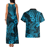 Hawaii Shark Couples Matching Tank Maxi Dress and Hawaiian Shirt Polynesian Pattern Sky Blue Version LT01 - Polynesian Pride