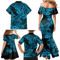 Hawaii Shark Family Matching Mermaid Dress and Hawaiian Shirt Polynesian Pattern Sky Blue Version LT01 - Polynesian Pride