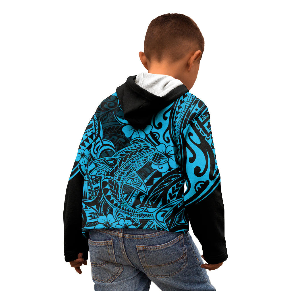 Hawaii Shark Kid Hoodie Polynesian Pattern Sky Blue Version LT01 - Polynesian Pride