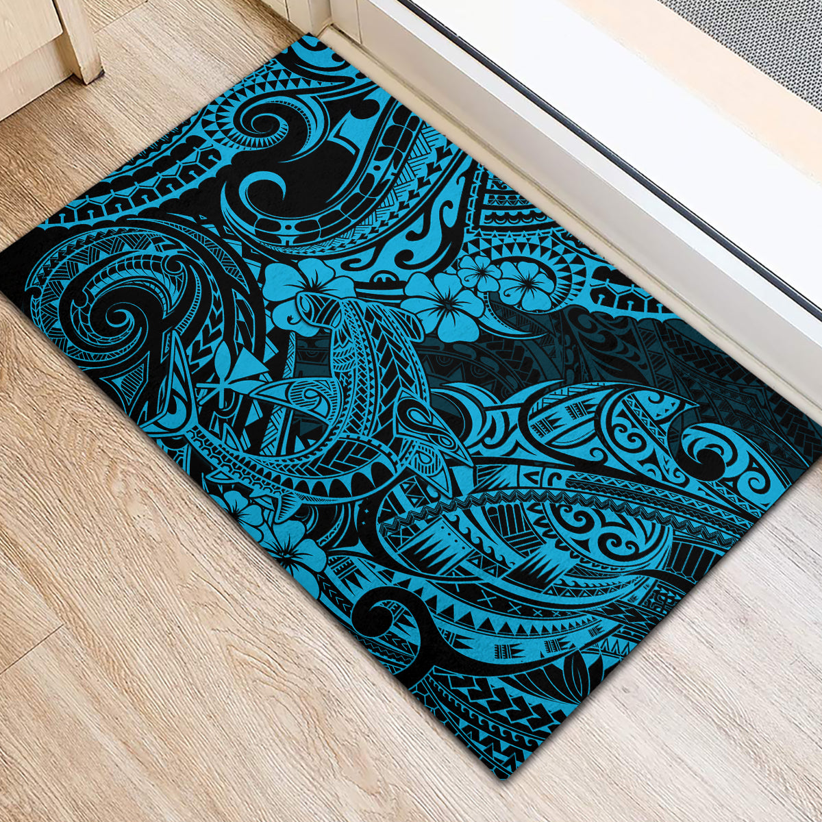 Hawaii Shark Rubber Doormat Polynesian Pattern Sky Blue Version LT01 - Polynesian Pride