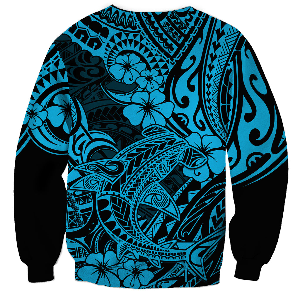 Hawaii Shark Sweatshirt Polynesian Pattern Sky Blue Version LT01 - Polynesian Pride