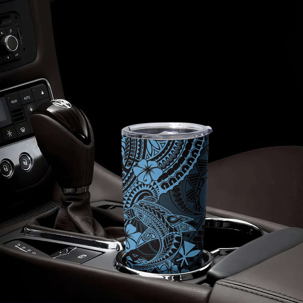 Hawaii Shark Tumbler Cup Polynesian Pattern Sky Blue Version
