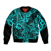 Hawaii Shark Bomber Jacket Polynesian Pattern Turquoise Version LT01 Unisex Turquoise - Polynesian Pride