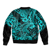 Hawaii Shark Bomber Jacket Polynesian Pattern Turquoise Version LT01 - Polynesian Pride