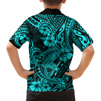 Hawaii Shark Family Matching Long Sleeve Bodycon Dress and Hawaiian Shirt Polynesian Pattern Turquoise Version LT01 - Polynesian Pride