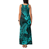 Hawaii Shark Family Matching Tank Maxi Dress and Hawaiian Shirt Polynesian Pattern Turquoise Version LT01 - Polynesian Pride