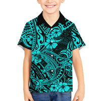 Hawaii Shark Family Matching Tank Maxi Dress and Hawaiian Shirt Polynesian Pattern Turquoise Version LT01 Son's Shirt Turquoise - Polynesian Pride