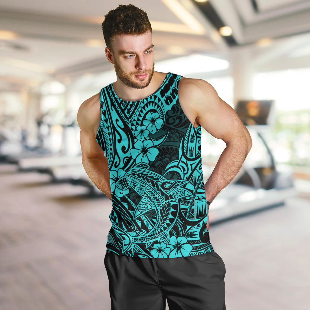 Hawaii Shark Men Tank Top Polynesian Pattern Turquoise Version LT01 - Polynesian Pride