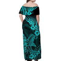 Hawaii Shark Off Shoulder Maxi Dress Polynesian Pattern Turquoise Version LT01 - Polynesian Pride