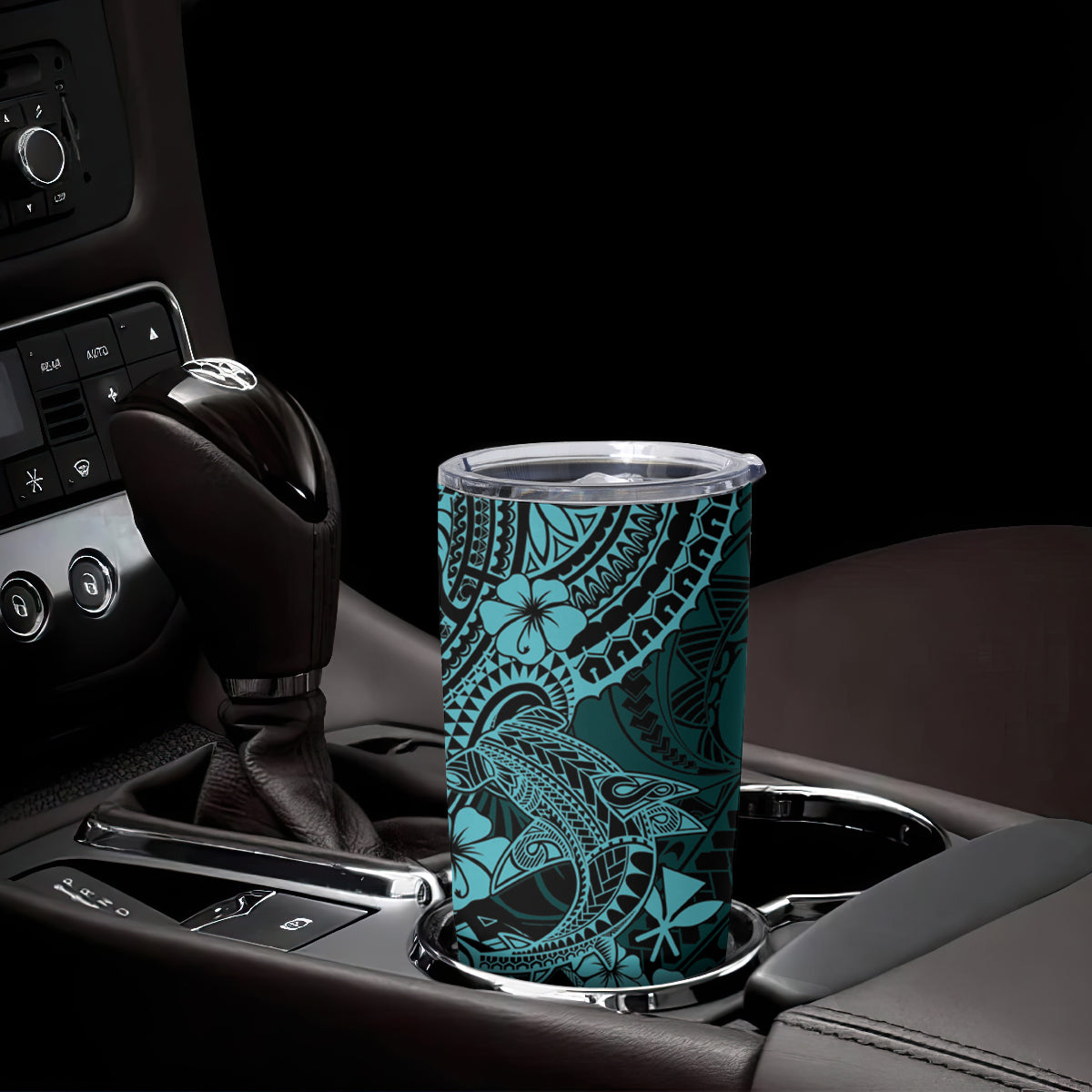 Hawaii Shark Tumbler Cup Polynesian Pattern Turquoise Version