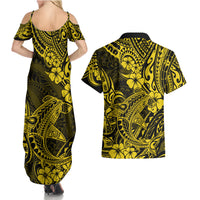 Hawaii Shark Couples Matching Summer Maxi Dress and Hawaiian Shirt Polynesian Pattern Yellow Version LT01 - Polynesian Pride