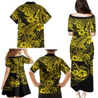 Hawaii Shark Family Matching Puletasi Dress and Hawaiian Shirt Polynesian Pattern Yellow Version LT01 - Polynesian Pride