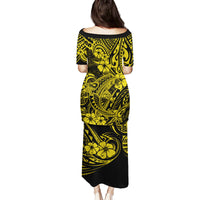 Hawaii Shark Family Matching Puletasi Dress and Hawaiian Shirt Polynesian Pattern Yellow Version LT01 - Polynesian Pride