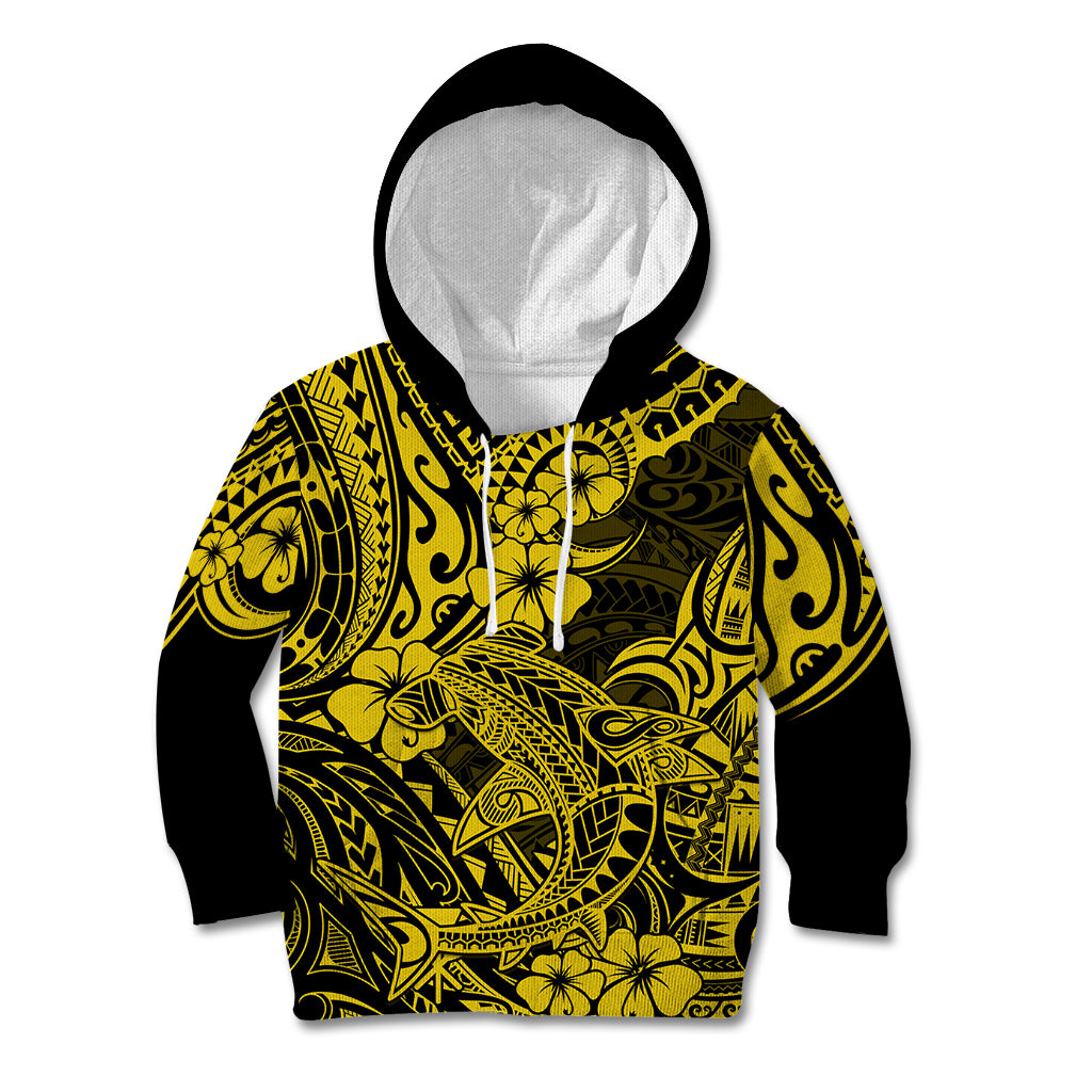 Hawaii Shark Kid Hoodie Polynesian Pattern Yellow Version LT01 Yellow - Polynesian Pride