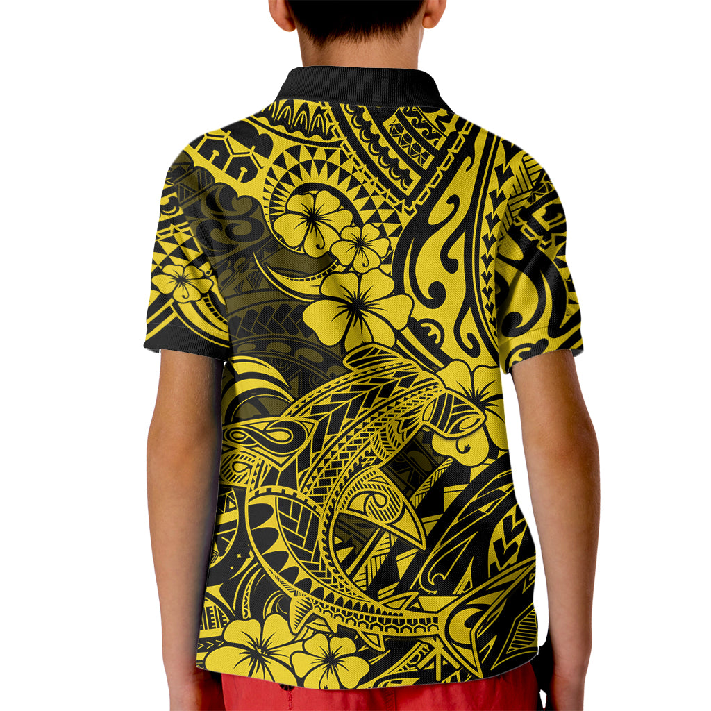 Hawaii Shark Kid Polo Shirt Polynesian Pattern Yellow Version LT01 - Polynesian Pride