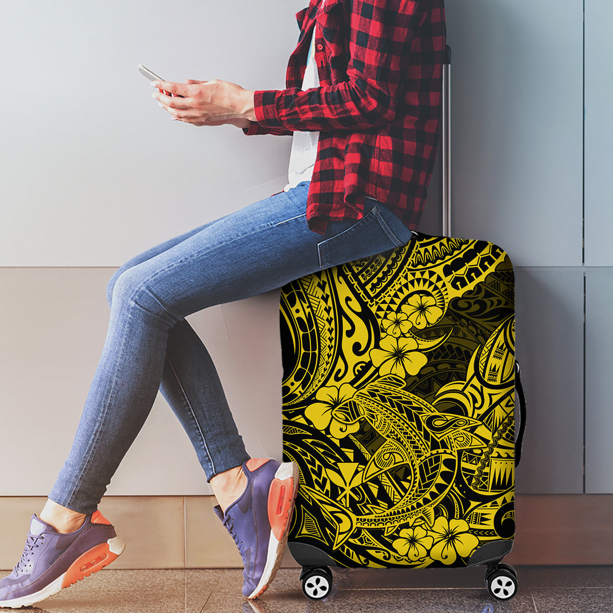 Hawaii Shark Luggage Cover Polynesian Pattern Yellow Version LT01 - Polynesian Pride