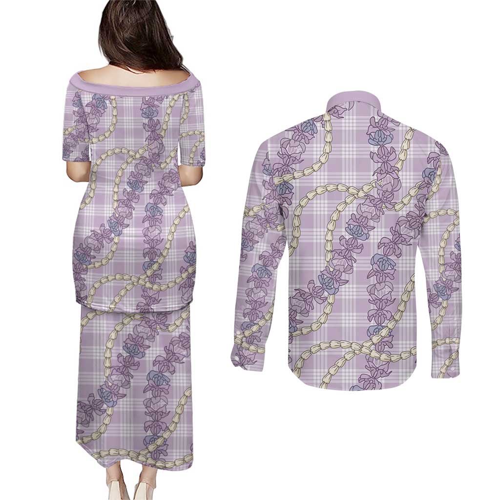 Pua Kalaunu Lei Couples Matching Puletasi and Long Sleeve Button Shirt Palaka Pattern LT01 - Polynesian Pride