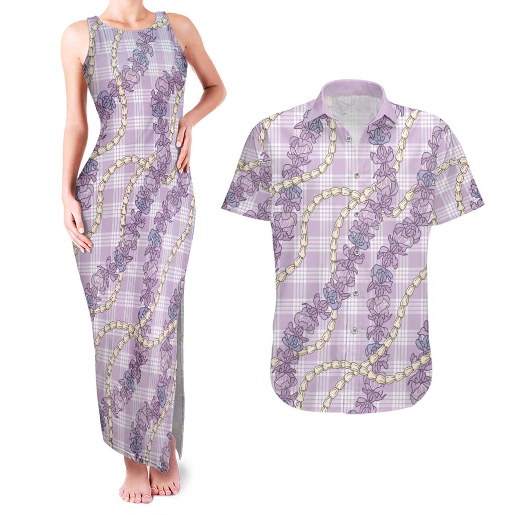 Pua Kalaunu Lei Couples Matching Tank Maxi Dress and Hawaiian Shirt Palaka Pattern LT01 Purple - Polynesian Pride