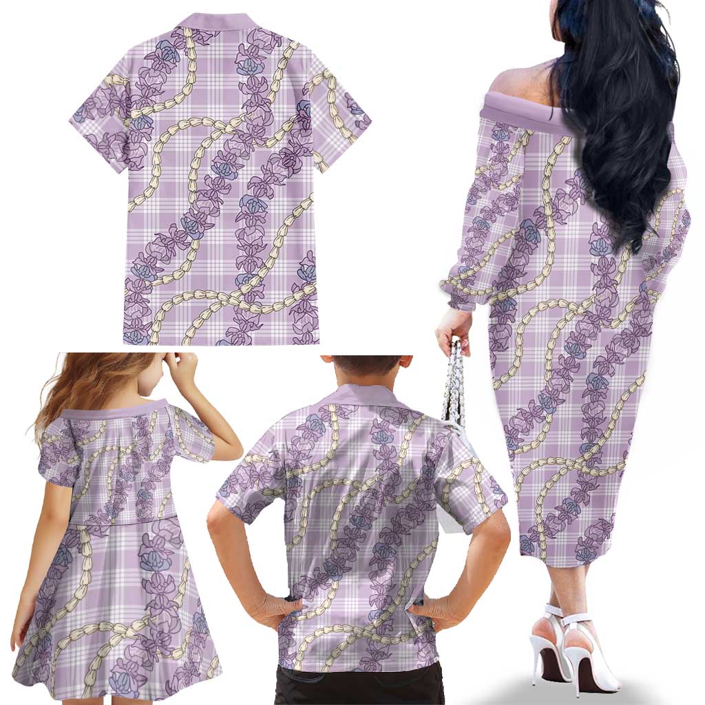 Pua Kalaunu Lei Family Matching Off The Shoulder Long Sleeve Dress and Hawaiian Shirt Palaka Pattern
