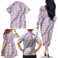 Pua Kalaunu Lei Family Matching Off The Shoulder Long Sleeve Dress and Hawaiian Shirt Palaka Pattern