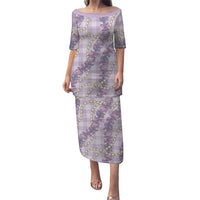 Pua Kalaunu Lei Family Matching Puletasi and Hawaiian Shirt Palaka Pattern LT01 Mom's Dress Purple - Polynesian Pride