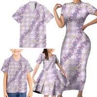 Pua Kalaunu Lei Family Matching Short Sleeve Bodycon Dress and Hawaiian Shirt Palaka Pattern