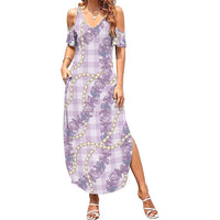 Pua Kalaunu Lei Family Matching Summer Maxi Dress and Hawaiian Shirt Palaka Pattern LT01 Mom's Dress Purple - Polynesian Pride