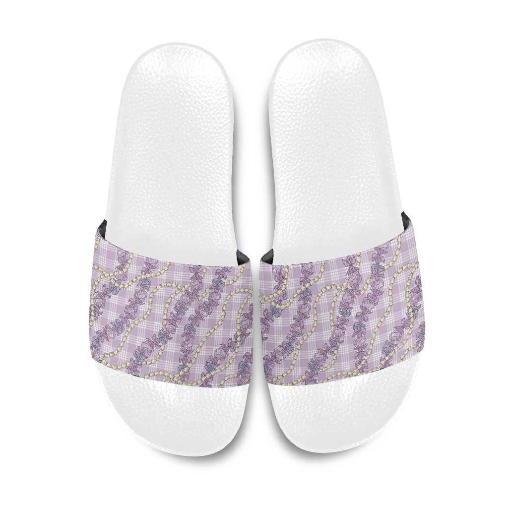 Pua Kalaunu Lei Slide Sandals Palaka Pattern
