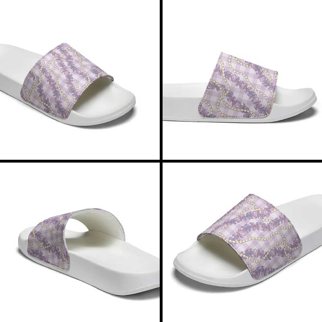 Pua Kalaunu Lei Slide Sandals Palaka Pattern