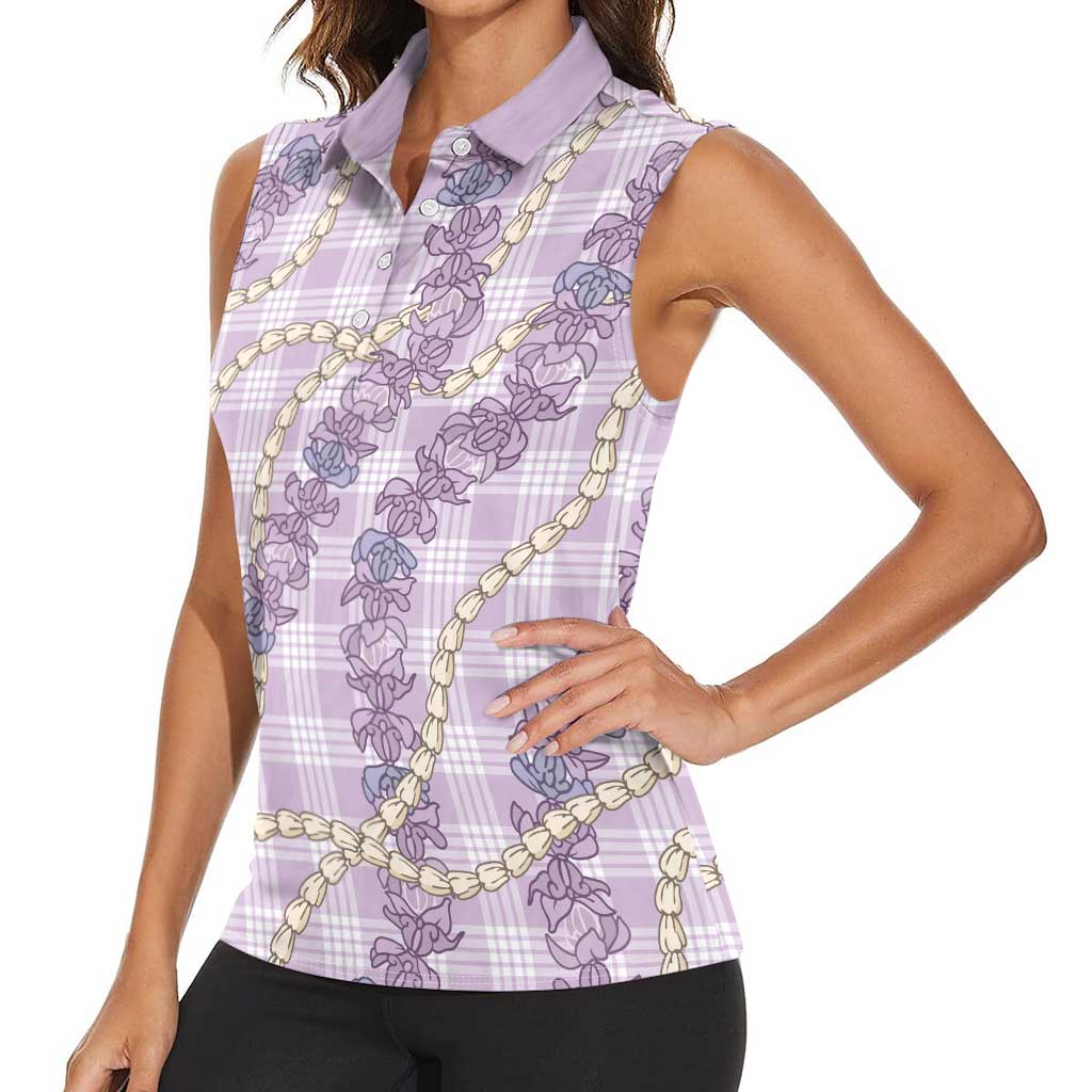 Pua Kalaunu Lei Women Sleeveless Polo Shirt Palaka Pattern LT01 - Polynesian Pride