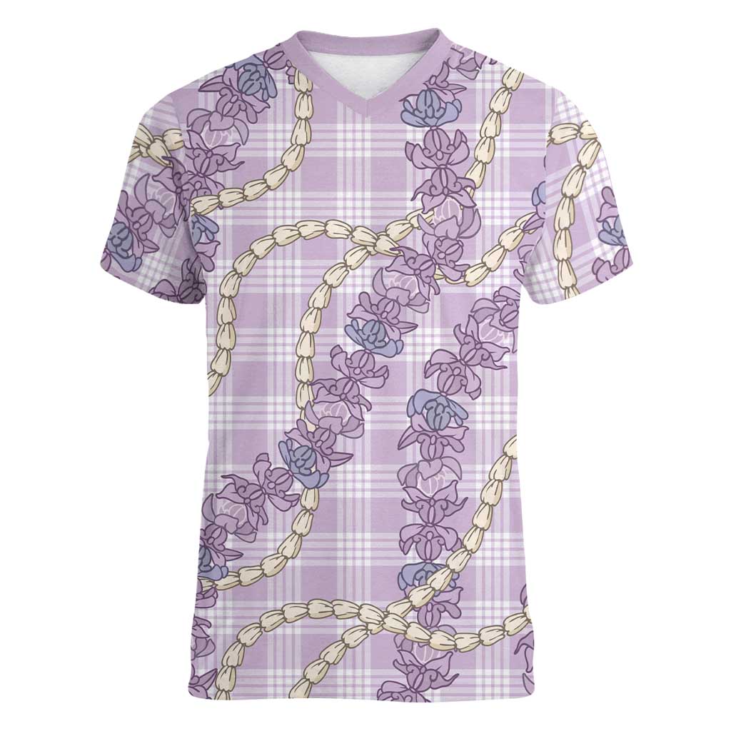 Pua Kalaunu Lei Women V-Neck T-Shirt Palaka Pattern