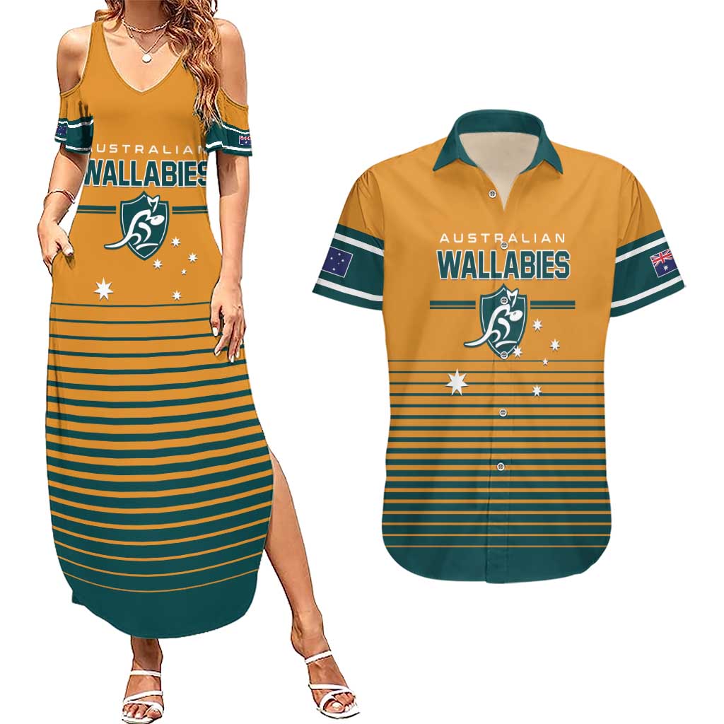 Custom Rugby Australia Couples Matching Summer Maxi Dress and Hawaiian Shirt Junior Wallabies Go Champions LT01 Yellow - Polynesian Pride