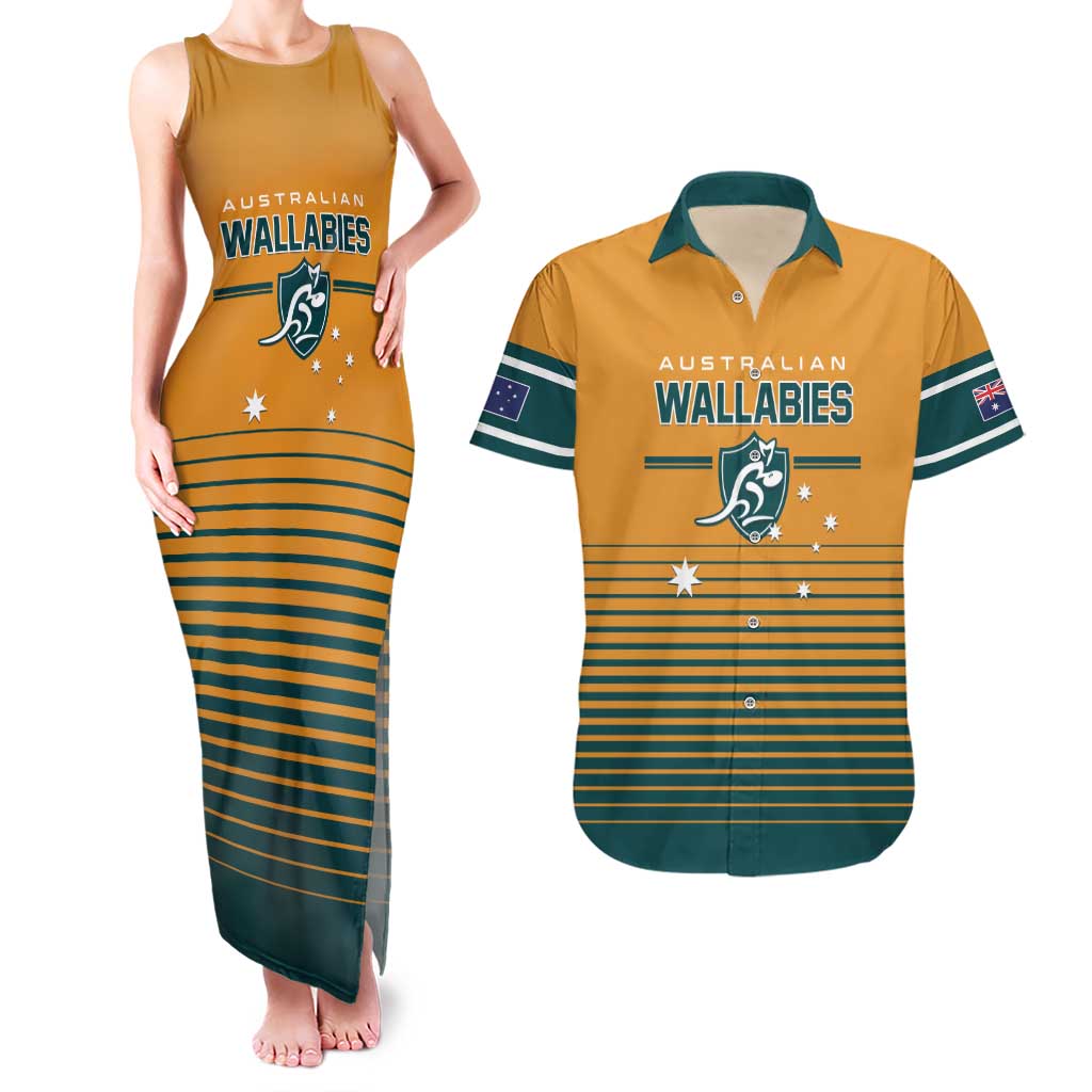 Custom Rugby Australia Couples Matching Tank Maxi Dress and Hawaiian Shirt Junior Wallabies Go Champions LT01 Yellow - Polynesian Pride