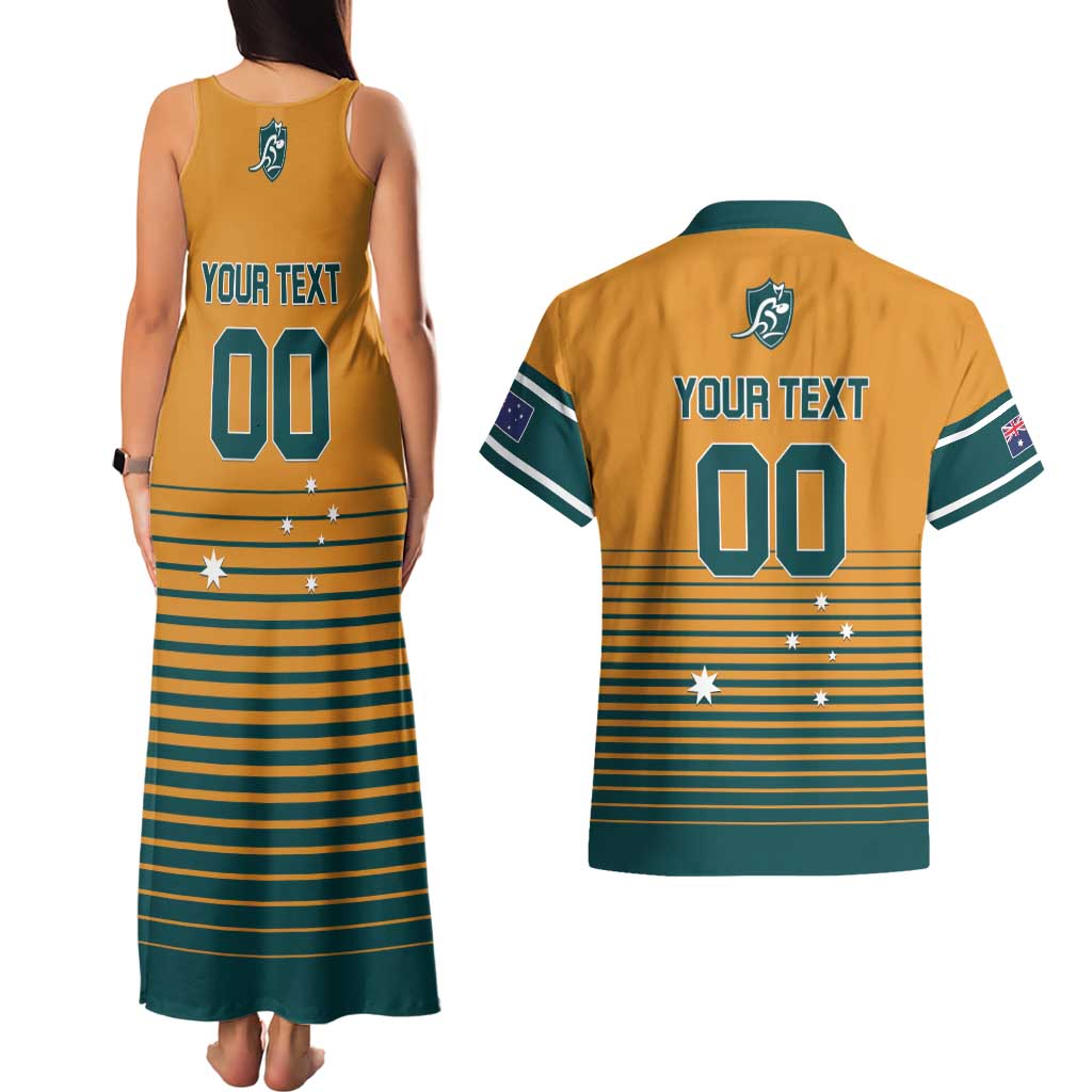 Custom Rugby Australia Couples Matching Tank Maxi Dress and Hawaiian Shirt Junior Wallabies Go Champions