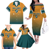 Custom Rugby Australia Family Matching Off The Shoulder Long Sleeve Dress and Hawaiian Shirt Junior Wallabies Go Champions