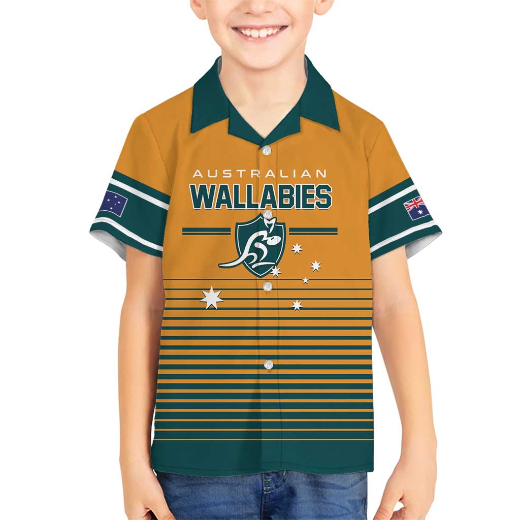 Custom Rugby Australia Family Matching Puletasi and Hawaiian Shirt Junior Wallabies Go Champions