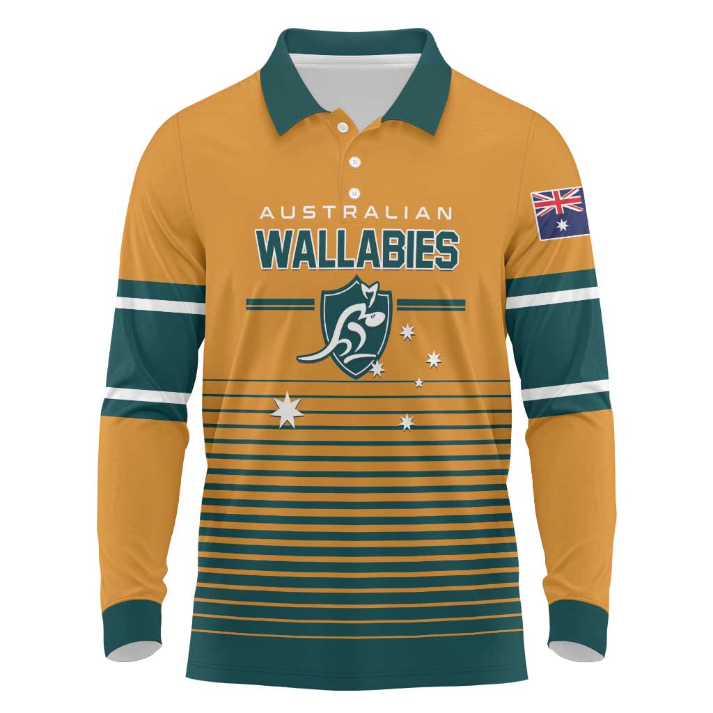 Custom Rugby Australia Long Sleeve Polo Shirt Junior Wallabies Go Champions LT01 Yellow - Polynesian Pride