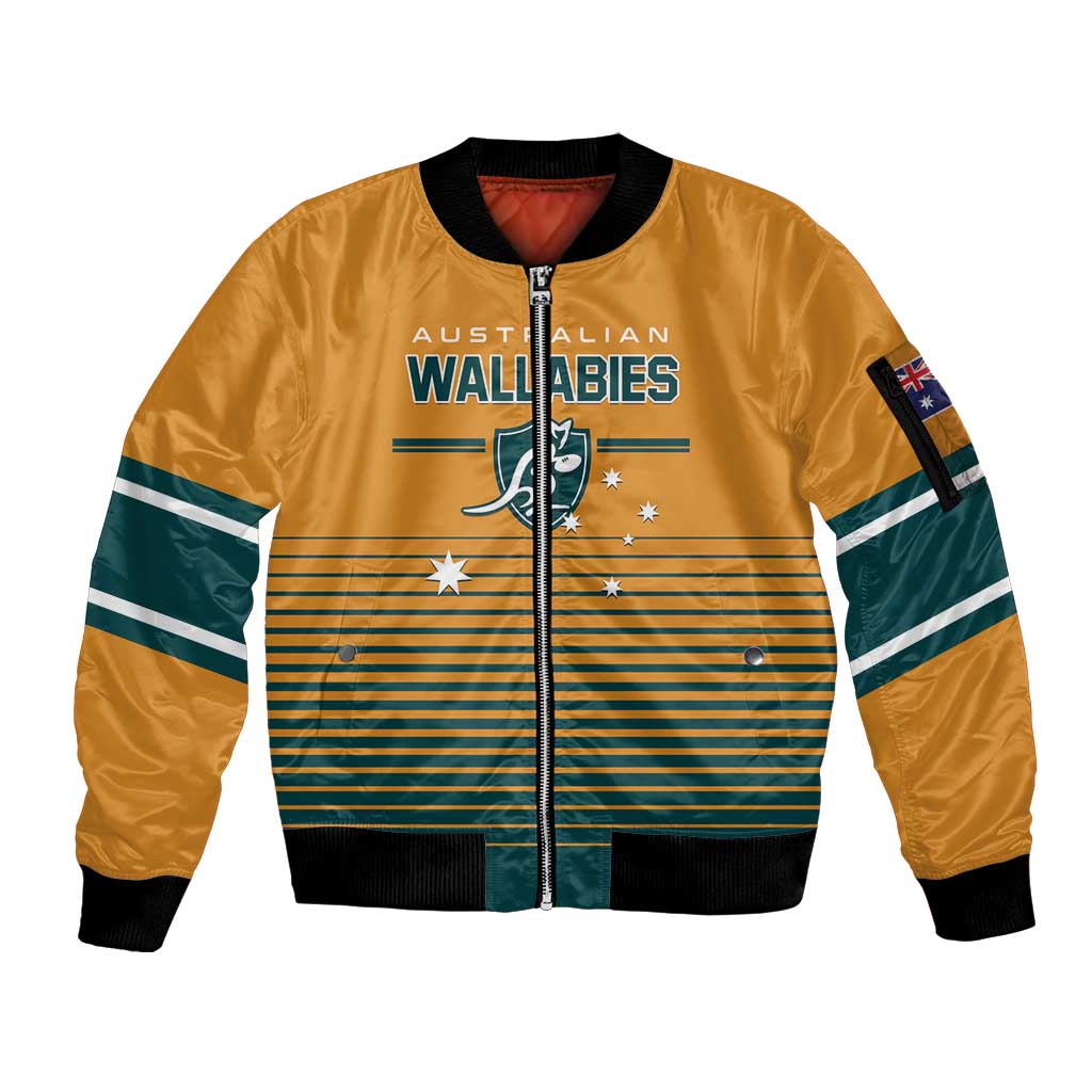 Custom Rugby Australia Sleeve Zip Bomber Jacket Junior Wallabies Go Champions LT01 Unisex Yellow - Polynesian Pride