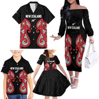 Custom Rugby New Zealand Family Matching Off The Shoulder Long Sleeve Dress and Hawaiian Shirt Baby Black Go Champions