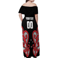 Custom Rugby New Zealand Family Matching Off Shoulder Maxi Dress and Hawaiian Shirt Baby Black Go Champions