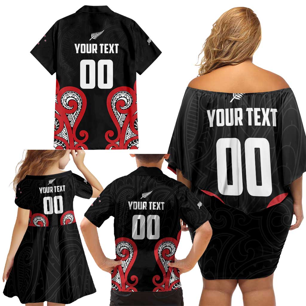 Custom Rugby New Zealand Family Matching Off Shoulder Short Dress and Hawaiian Shirt Baby Black Go Champions